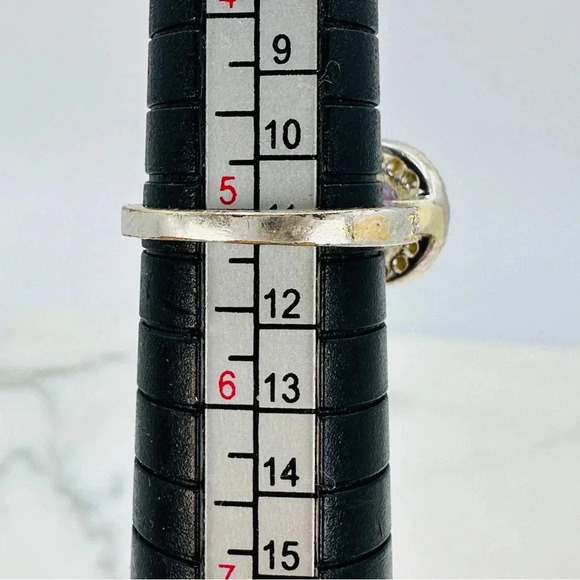 Lavender Purple Ring Halo Surround Size 5.25 Sparkle Fire Silver-tone Rh… - Picture 6 of 11